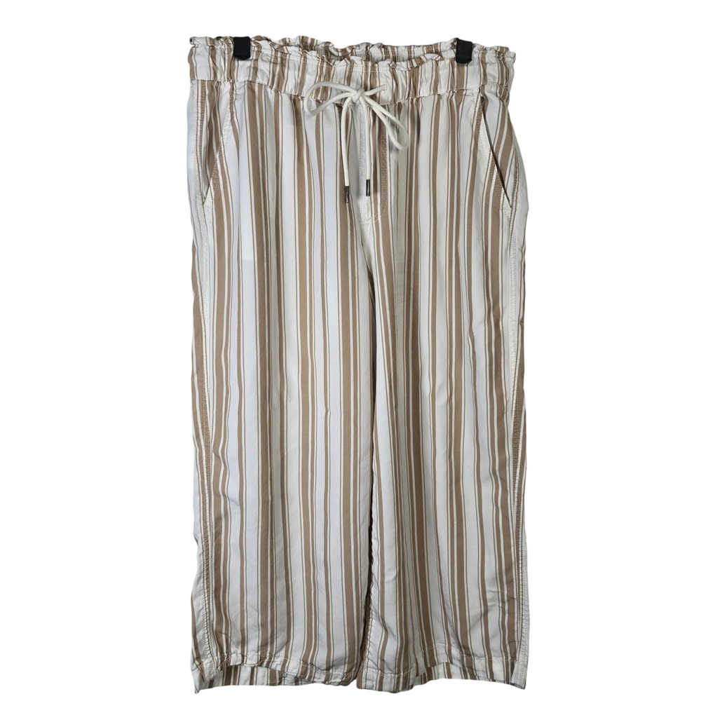 LOFT‎ Women's Striped Wide Leg Linen Blend Pants Beige White LP Size